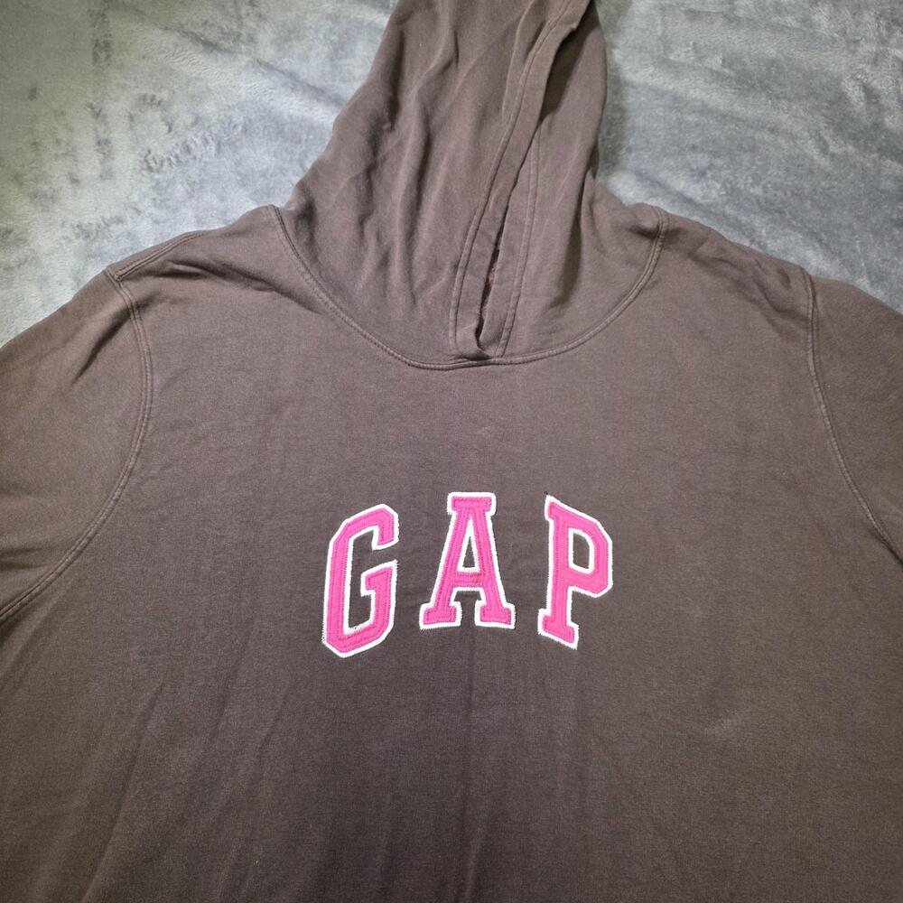 Vintage Y2k Gap Hoodie Mens XL Brown Pink Logo Pullover Sweatshirt
